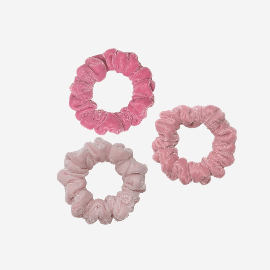 Upgrade Your Hair Game with Our 3 Pack of Soft Velvet Scrunchies - Made of 100% Polyester (Ivory, Piggy Pink, Light Hot Pink), 89% Polyester and 11% Spandex (Black, Green), 94% Nylon and 6% Lycra (Red, Blue). These Hair Bands are Comfortable, Shiny, and Feature a Durable Rubber Band that Secures Your Hair without Damaging It. Handmade in Sri Lanka.