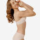 A super lightweight wireless bra with a charming lace accent and breathable mesh design. Features adjustable straps and back hook-and-eye closures for a personalized fit. Made from a soft blend of 92% polyester and 8% polyurethane, this bra is perfect for all-day comfort. Ideal for light beige color lovers, it offers a smooth look under clothes and prevents show-through. Machine washable, it is easy to care for and maintain. Made in Vietnam, this bra is a must-have addition to any lingerie collection.